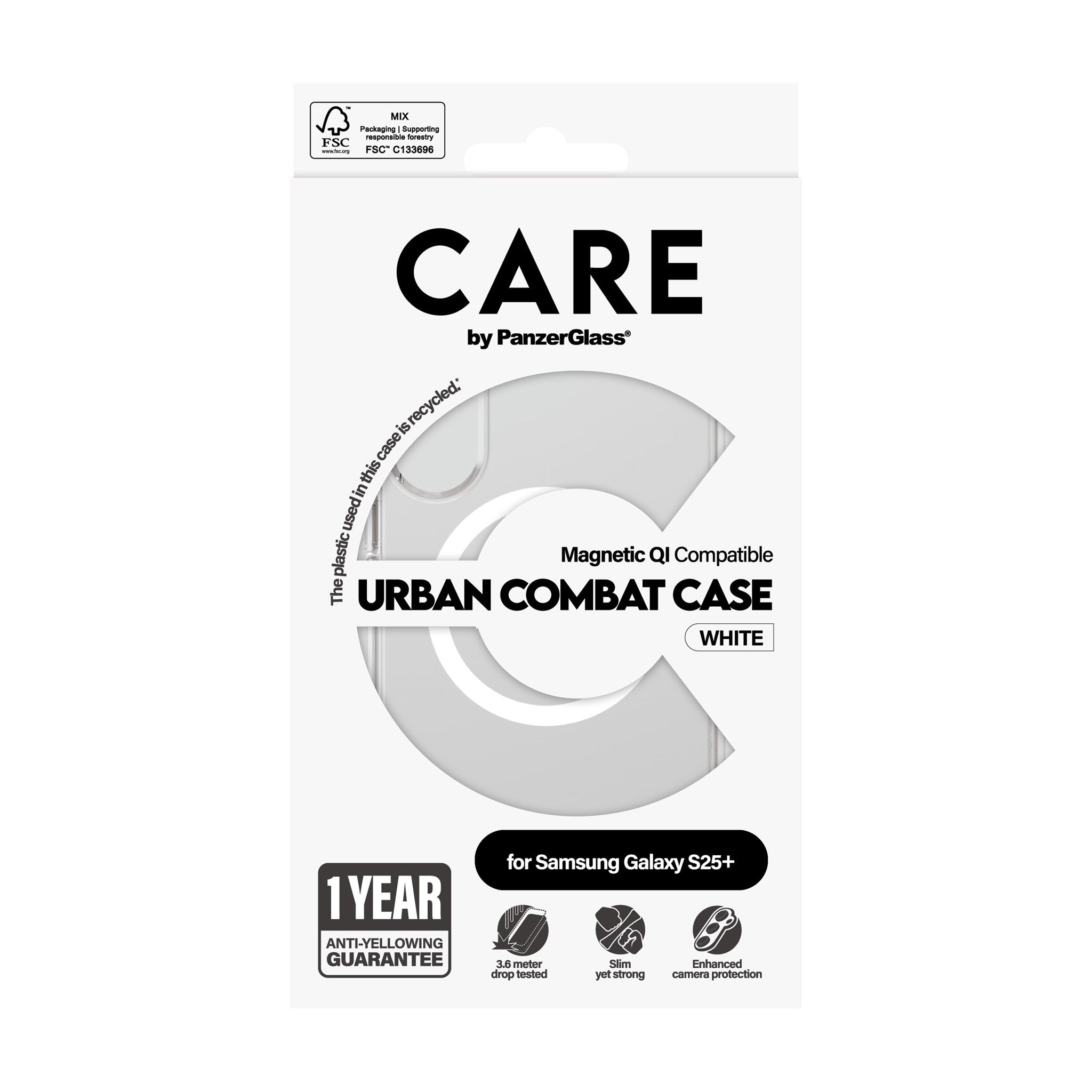 CARE by PanzerGlass® Flagship Case Transparent Urban Combat w. White Qi Compatible Samsung Galaxy S25+
